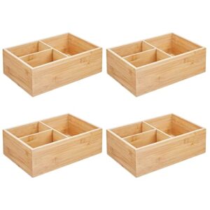 mDesign Bamboo Kitchen Pantry Cabinet Organizer Storage Box, 3 Divided Sections, Holds Plastic and Glassware Lids for Leftovers, Snacks, Condiments, and Sauce, Echo Collection, 4 Pack, Natural/Tan