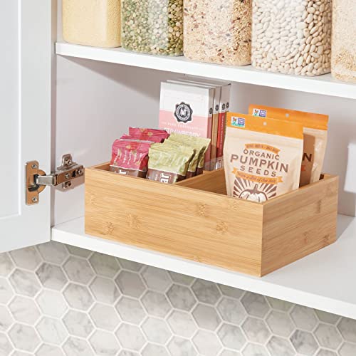 mDesign Bamboo Kitchen Pantry Cabinet Organizer Storage Box, 3 Divided Sections, Holds Plastic and Glassware Lids for Leftovers, Snacks, Condiments, and Sauce, Echo Collection, 4 Pack, Natural/Tan