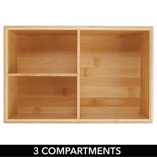 mDesign Bamboo Kitchen Pantry Cabinet Organizer Storage Box, 3 Divided Sections, Holds Plastic and Glassware Lids for Leftovers, Snacks, Condiments, and Sauce, Echo Collection, 4 Pack, Natural/Tan