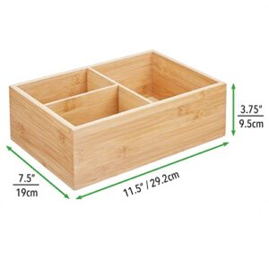 mDesign Bamboo Kitchen Pantry Cabinet Organizer Storage Box, 3 Divided Sections, Holds Plastic and Glassware Lids for Leftovers, Snacks, Condiments, and Sauce, Echo Collection, 4 Pack, Natural/Tan