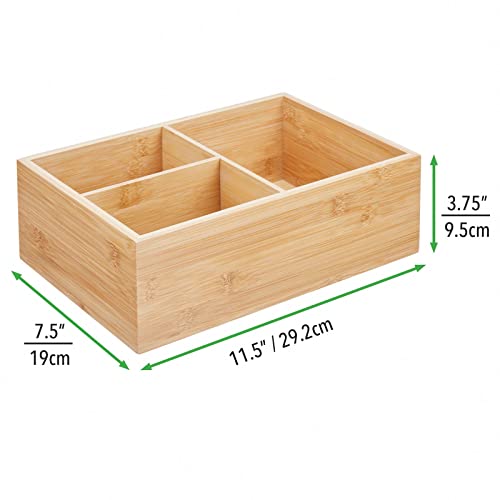 mDesign Bamboo Kitchen Pantry Cabinet Organizer Storage Box, 3 Divided Sections, Holds Plastic and Glassware Lids for Leftovers, Snacks, Condiments, and Sauce, Echo Collection, 4 Pack, Natural/Tan