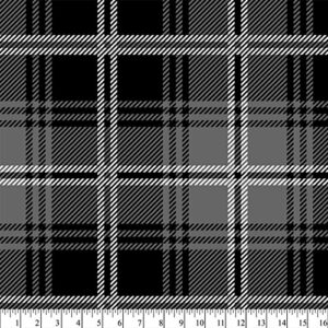 Plaid Tattersall Black & Gray Anti-Pill Premium No-Sew Throw Fleece Fabric Kit (72x60)