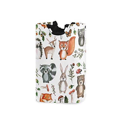 senya Large Laundry Basket Shopping Foldable Clothes Bag Collapsible Fabric Laundry Hamper Folding Washing Bin (Woodland Animals)