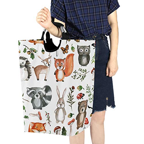 senya Large Laundry Basket Shopping Foldable Clothes Bag Collapsible Fabric Laundry Hamper Folding Washing Bin (Woodland Animals)