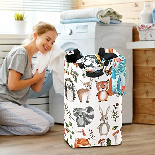 senya Large Laundry Basket Shopping Foldable Clothes Bag Collapsible Fabric Laundry Hamper Folding Washing Bin (Woodland Animals)