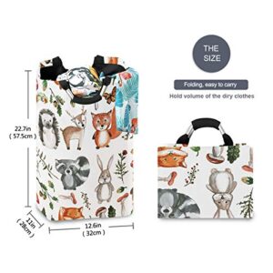 senya Large Laundry Basket Shopping Foldable Clothes Bag Collapsible Fabric Laundry Hamper Folding Washing Bin (Woodland Animals)