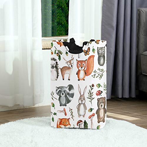 senya Large Laundry Basket Shopping Foldable Clothes Bag Collapsible Fabric Laundry Hamper Folding Washing Bin (Woodland Animals)