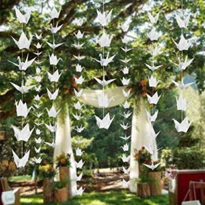 200pcs 10Strings White Origami Paper Crane Garlands for Spring Rustic Wedding Party Decorations Bridal Shower Origami Birds Streamers for Baby Shower/Engagement/Valentine's Day/Birthday Party