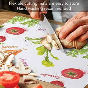 Cut N' Funnel Veggie Splash Designer Flexible Plastic Cutting Board Mat, 15" x 11.5", Made in the USA, Decorative, Flexible, Easy to Clean