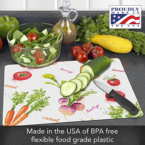 Cut N' Funnel Veggie Splash Designer Flexible Plastic Cutting Board Mat, 15" x 11.5", Made in the USA, Decorative, Flexible, Easy to Clean