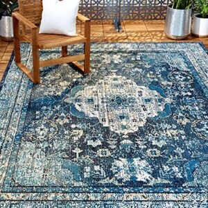 home dynamix patio starlight willow area rug, 6'6"x9'2" rectangle, navy blue/ivory