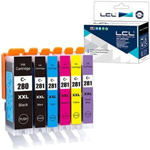 lcl compatible ink cartridge replacement for canon pgi-280 pgi-280xl pgi-280xxl cli-281 cli-281xl cli-281xxl pixma ts9120 ts8320 ts8322 ts8100 ts8300 (6-pack pgbk black cyan magenta yellow photo blue)