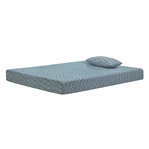 Signature Design by Ashley iKidz 7 Inch Firm Memory Foam Mattress with Pillow, CertiPUR-US Certified, Full, Blue