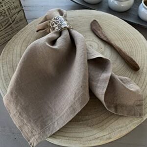 Linen Napkins –100% French Flax – Stonewashed Pure Linen Cloth Napkins - Size 18 Inch x 18 Inch – Set of 4 (Natural Rustic Taupe)