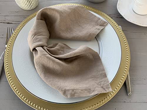 Linen Napkins –100% French Flax – Stonewashed Pure Linen Cloth Napkins - Size 18 Inch x 18 Inch – Set of 4 (Natural Rustic Taupe)