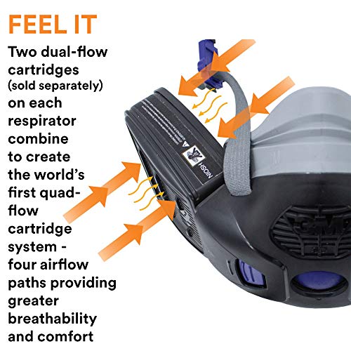 Secure Click 3M Respirator, Half Face Reusable Respirator with Speaking Diaphragm and Push Button Seal Check, HF-803SD, Sweeping, Sanding, Grinding, Sawing, Dust, Large