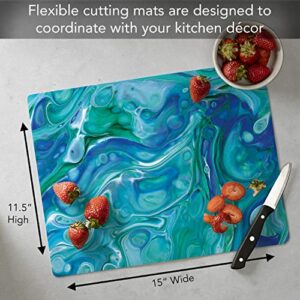 Cut N' Funnel Blue Fluidity Designer Flexible Cutting Board Mat, 15" x 11.5", Made in the USA, Decorative, Flexible, Easy to Clean