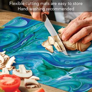 Cut N' Funnel Blue Fluidity Designer Flexible Cutting Board Mat, 15" x 11.5", Made in the USA, Decorative, Flexible, Easy to Clean