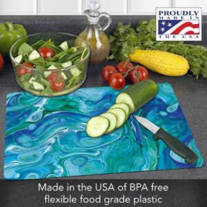 Cut N' Funnel Blue Fluidity Designer Flexible Cutting Board Mat, 15" x 11.5", Made in the USA, Decorative, Flexible, Easy to Clean