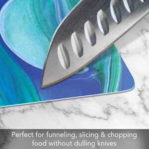 Cut N' Funnel Blue Fluidity Designer Flexible Cutting Board Mat, 15" x 11.5", Made in the USA, Decorative, Flexible, Easy to Clean