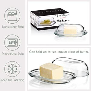 Large Glass Butter Dish with Lid, 2-Piece Classic Vintage Design Large Butter Saver, Covers and Holds a Standard Stick of Butter Dimensions, Dishwasher Safe