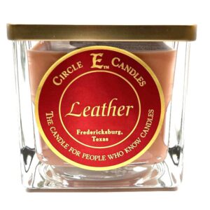 circle e candles, leather scent, medium size jar candle, 22oz, 2 wicks