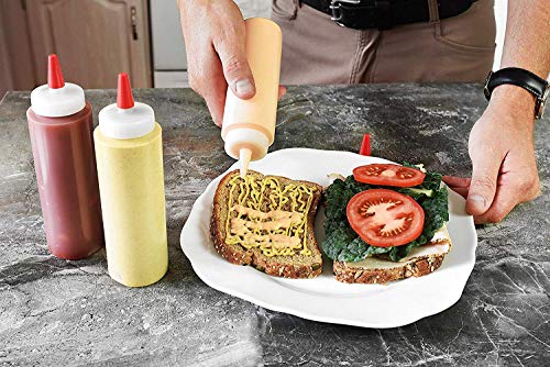 Pinnacle Mercantile 3 Pack Condiment Squeeze Bottles 8-ounce Red Cap Soft Squeeze for Icing, Ketchup, Frosting, Cookie Decorating, Sauces