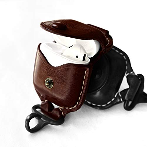 TOPHOME AirPods Case, Premium Leather Cover for Airpods 2 & 1 Cases with Fine Copper Carabiner/Earbuds Accessories (Coffee,1 Piece)