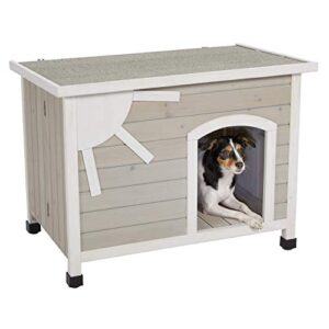 midwest homes for pets eillo folding outdoor wood dog house, no tools required for assembly | dog house ideal for small dog breeds, beige (12ewdh-s)