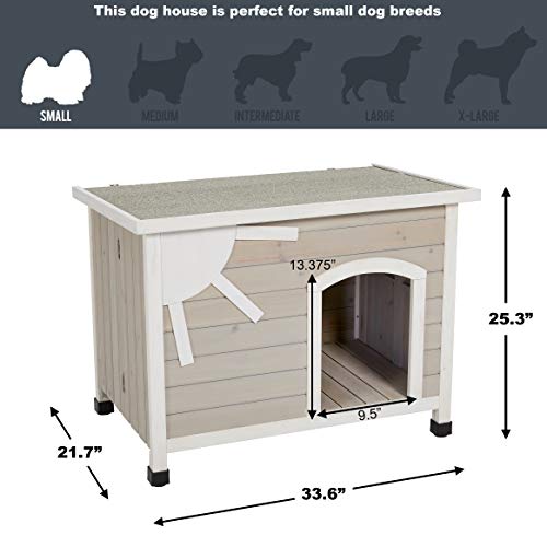 MidWest Homes for Pets Eillo Folding Outdoor Wood Dog House, No Tools Required for Assembly | Dog House Ideal for Small Dog Breeds, Beige (12EWDH-S)