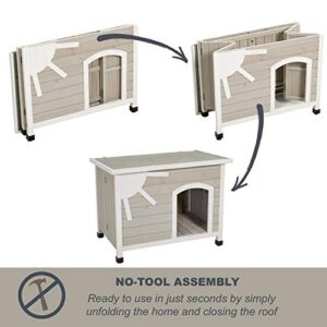 MidWest Homes for Pets Eillo Folding Outdoor Wood Dog House, No Tools Required for Assembly | Dog House Ideal for Small Dog Breeds, Beige (12EWDH-S)