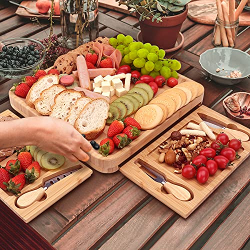 Vestaware Charcuterie Boards, Large Charcuterie Board Set, Bamboo Cheese Board and Knife Set, Wedding Gifts, House Warming Gifts New Home, Serving Ttrays for Party