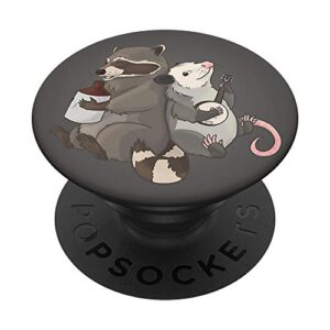 opossum and raccoon playing banjo and jug instruments popsockets swappable popgrip