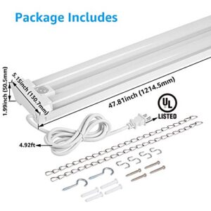 LEONLITE 4FT LED Utility Shop Light, 40W Motion Sensor Plug in Linkable Light Fixtures, 4000lm, 5000K Daylight, Suspension & Flush Mount, for Garage, Workshop, FCC, ES, ETL Certified, Pack of 4