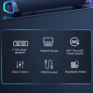 SOULION R30 Computer Speakers, USB Powered Small PC Speakers, Colorful RGB Lights with Switch Button, Surround Sound Portable Computer Sound Bar Speaker for Desktop Laptop