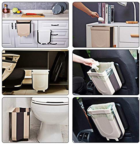 2pcs Hanging Trash Can for Kitchen Cabinet Door, Foldable Waste Bins Hanging Trash Holder for Bathroom Bedroom Office Car Portable Home Outdoor Garbage Can