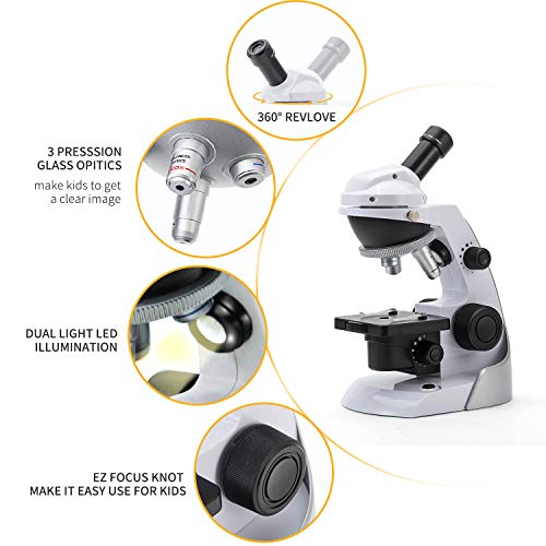 SWIFT Microscope for Kids Children Student 60X-200X,Compound Monocular Microscope with 42 PCS Accessories Including Smartphone Adapter, 10 PCS Blank Slides for Beginners