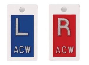 plastic x-ray markers - blue/red, left & right set, 1/2" lead letters"l" &"r"