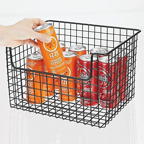 mDesign Metal Wire Food Storage Basket Organizer with Front Dip Opening for Organizing Kitchen Cabinets, Pantry Shelf, Bathroom, Laundry Room, Closets, Garage, Concerto Collection, Black