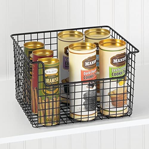 mDesign Metal Wire Food Storage Basket Organizer with Front Dip Opening for Organizing Kitchen Cabinets, Pantry Shelf, Bathroom, Laundry Room, Closets, Garage, Concerto Collection, Black