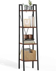 pipishell ladder shelf bookcase, 4 tier bookshelf, freestanding plant flower stand, multipurpose organizer rack for home/office/living room/balcony/bedroom/kitchen, red brown