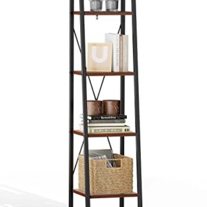 Pipishell Ladder Shelf Bookcase, 4 Tier Bookshelf, Freestanding Plant Flower Stand, Multipurpose Organizer Rack for Home/Office/Living Room/Balcony/Bedroom/Kitchen, Red Brown
