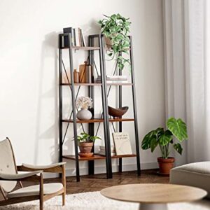 Pipishell Ladder Shelf Bookcase, 4 Tier Bookshelf, Freestanding Plant Flower Stand, Multipurpose Organizer Rack for Home/Office/Living Room/Balcony/Bedroom/Kitchen, Red Brown