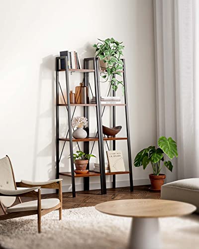Pipishell Ladder Shelf Bookcase, 4 Tier Bookshelf, Freestanding Plant Flower Stand, Multipurpose Organizer Rack for Home/Office/Living Room/Balcony/Bedroom/Kitchen, Red Brown