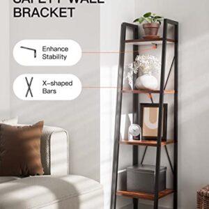 Pipishell Ladder Shelf Bookcase, 4 Tier Bookshelf, Freestanding Plant Flower Stand, Multipurpose Organizer Rack for Home/Office/Living Room/Balcony/Bedroom/Kitchen, Red Brown