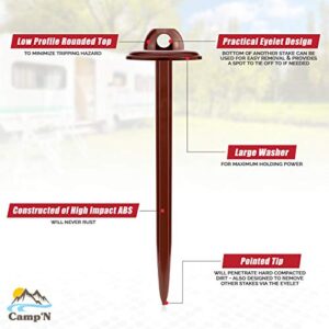 Camp'N - 8 Pack 6" Patio Rug Stakes-Low Profile High Strength Rust Proof ABS - Used for Rugs, Tents, Tarps, RV Mats