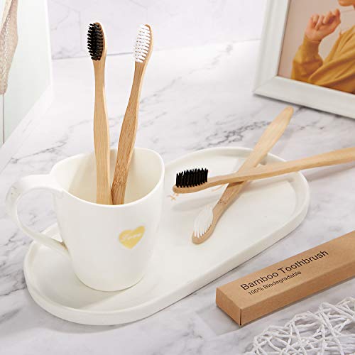 20 Pieces Bamboo Toothbrushes Reusable Charcoal Bamboo Toothbrush Natural Reusable Toothbrushes with BPA-Free Soft Bristles and Natural Wooden Handle in Individually Packaged