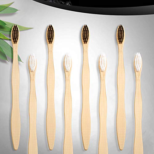 20 Pieces Bamboo Toothbrushes Reusable Charcoal Bamboo Toothbrush Natural Reusable Toothbrushes with BPA-Free Soft Bristles and Natural Wooden Handle in Individually Packaged