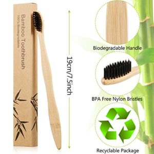 20 Pieces Bamboo Toothbrushes Reusable Charcoal Bamboo Toothbrush Natural Reusable Toothbrushes with BPA-Free Soft Bristles and Natural Wooden Handle in Individually Packaged