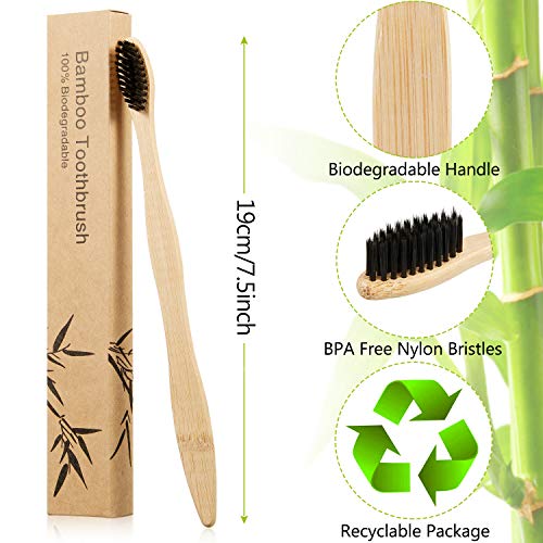 20 Pieces Bamboo Toothbrushes Reusable Charcoal Bamboo Toothbrush Natural Reusable Toothbrushes with BPA-Free Soft Bristles and Natural Wooden Handle in Individually Packaged